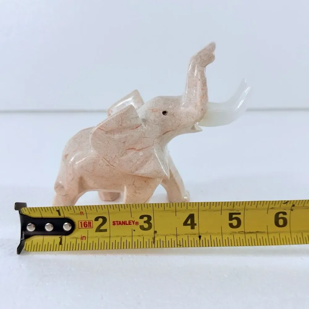 Vintage Onyx Marble Stone Elephant Figurine Trunk Up Luck Statue Hand Carved